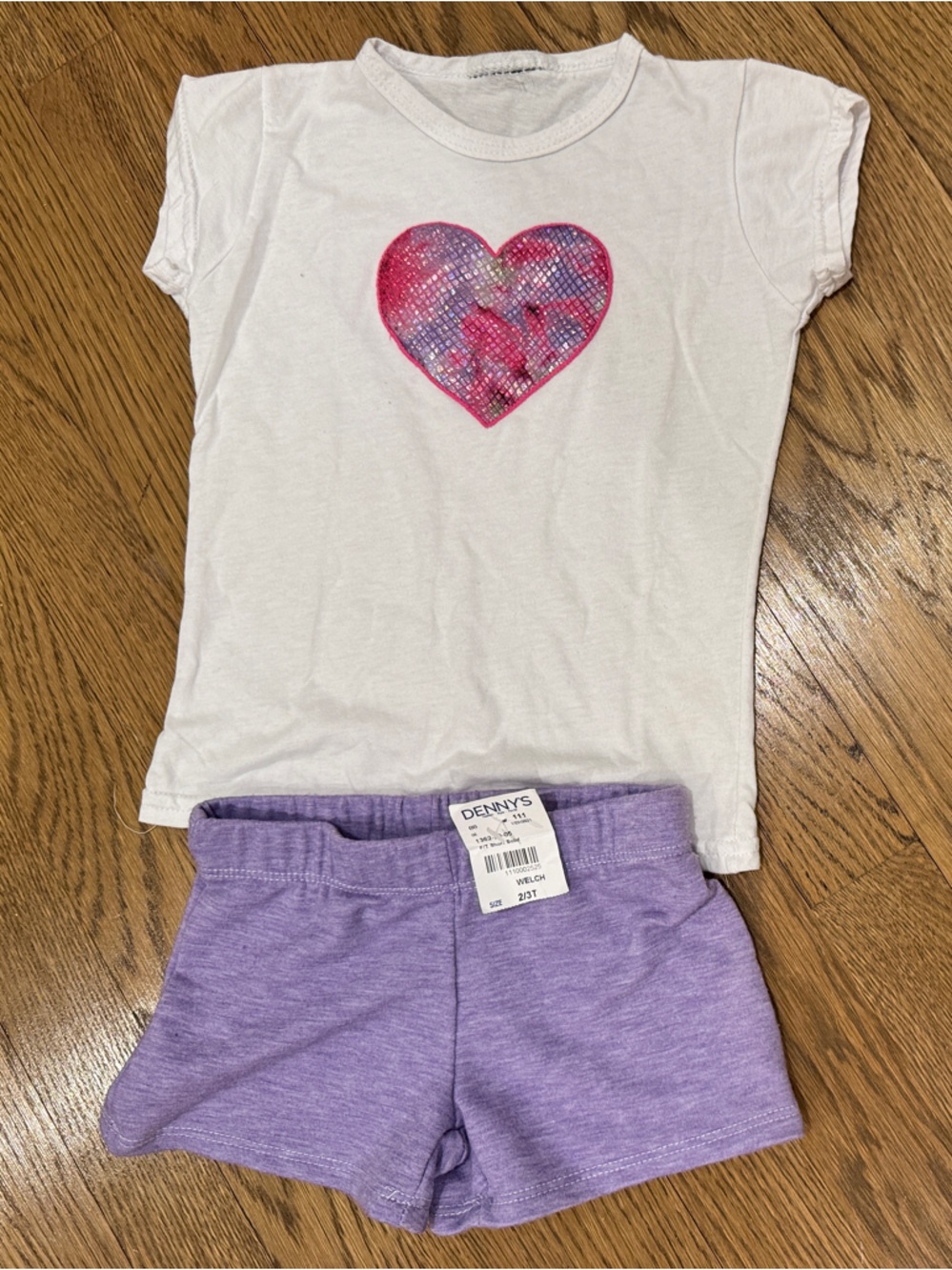 Dori Creations 3T Shirt w Pink Heart + Firehouse 2/3T Purple Shorts NWT